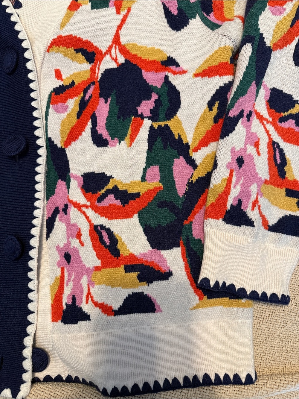 AVARA Leslie Navy Floral Cardigan - Multicolor Navy & Cream - Picture 5 of 5